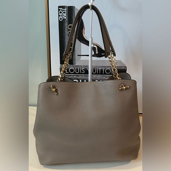 Tory Burch Gray Leather Shoulder Bag Tote - Picture 2 of 14